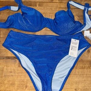 Blue Shimmer Bikini Set Underwire Size M CupShe NWT